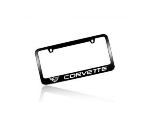 Corvette Elite License Frame, 97-04 Corvette Word with Single Logo Black