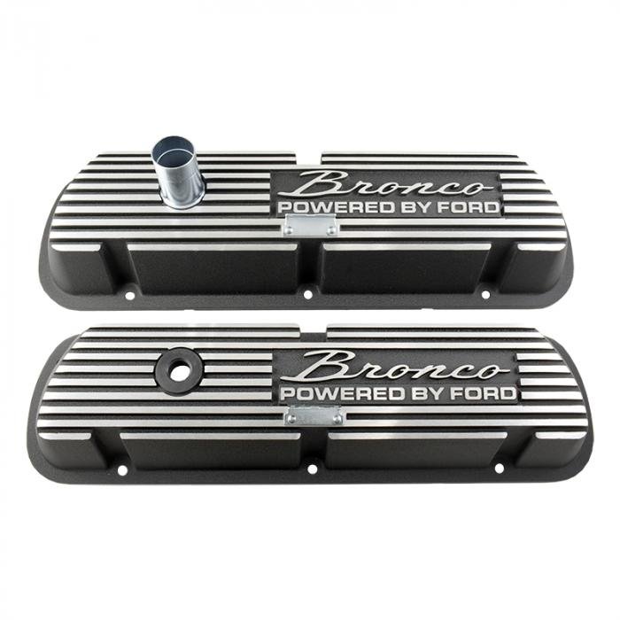 Dennis Carpenter Valve Cover with Bronco Script Aluminum Black