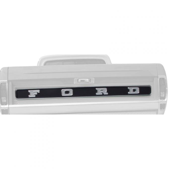 Dennis Carpenter Tailgate Outside Finish Panel - Silver on Black - 1971-72 Ford Truck D1TZ-99425A34-A