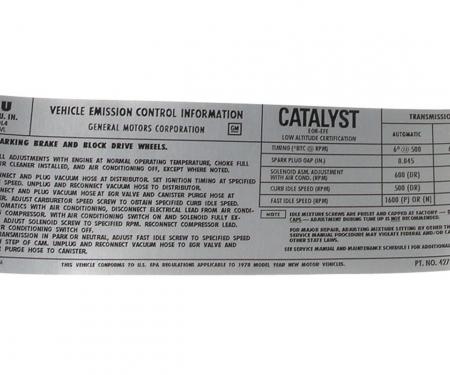 Corvette Decal, Emission L48, 1978