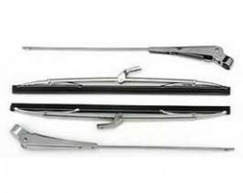 Chevy Windshield Wiper Arms & Blades, Polished Stainless Steel, 1955-1957