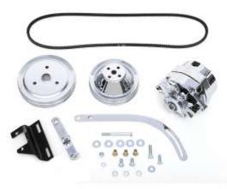 Chevy Alternator Conversion Kit, Small Block, Double Groove Pulleys, For Cars With Short Water Pump & Headers, 1955-1957