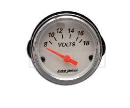 Chevy Custom Voltmeter, White Face, With Black Numbers & Orange Needle, AutoMeter, 1955-1957