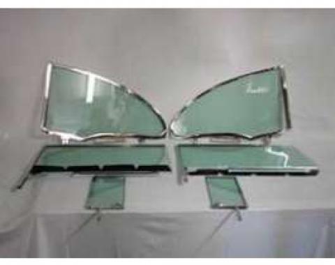 Chevy Side Glass Set Installed With Frames, Date Coded, Tinted, 2-Door Hardtop, 1955-1957