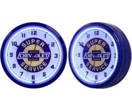 Chevy Neon Clock, Super Chevrolet Service, 20 Inch