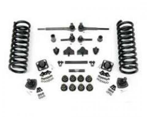 Chevy Front End Rebuild Kit With Original Power Steering, Urethane Bushings & 2 Lowering Springs, 1955-1957