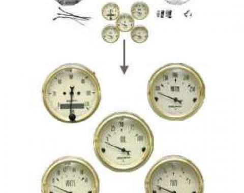 Chevy Gauge Panel Kit, Custom Aluminum, With Beige Gauges &Black Needles, 1955-1956