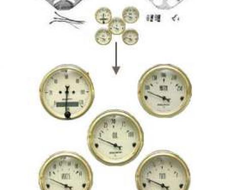 Chevy Gauge Panel Kit, Custom Aluminum, With Beige Gauges &Black Needles, 1955-1956