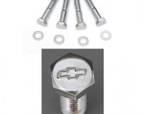 Chevy Bowtie Water Pump Bolt Set, With Long Water Pump, Chrome, Small Block, 1955-1957