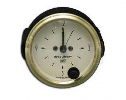 Chevy Custom Clock, Beige Face, With Black Hands, 2-1, 16, AutoMeter, 1955-1957