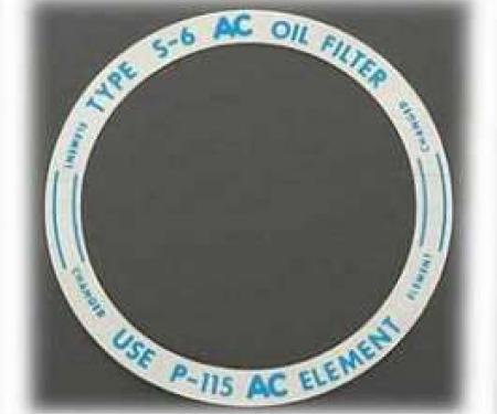 Chevy Oil Filter Canister Lid Decal, 1955 V8 & 1955-1957 6-Cylinder