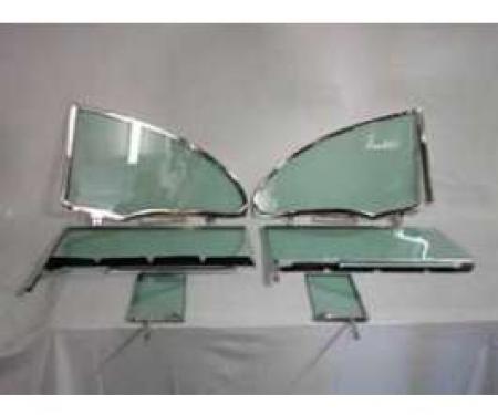 Chevy Side Glass Set Installed With Frames, Date Coded, Tinted, 2-Door Hardtop, 1955-1957