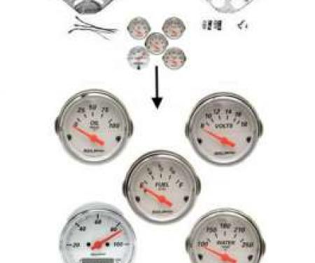 Chevy Gauge Panel Kit, Custom Aluminum, With White Gauges, Orange Needles, 1955-1956