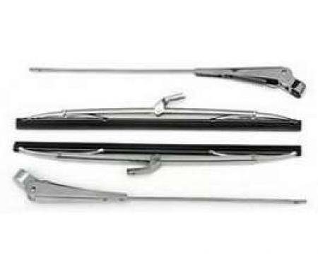 Chevy Windshield Wiper Arms & Blades, Polished Stainless Steel, 1955-1957