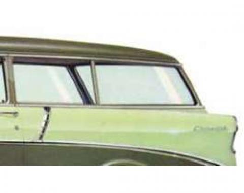 Chevy Rear Curved Quarter Glass, Left, Clear, 2-Door Wagon,1955-1957