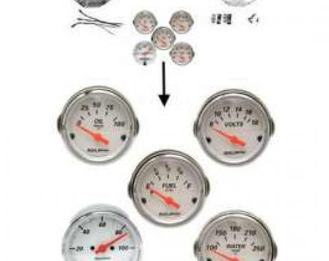 Chevy Gauge Panel Kit, Custom Aluminum, With White Gauges, Orange Needles, 1955-1956