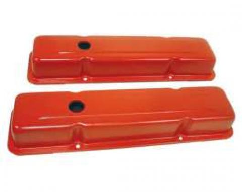 Chevy Small Block Valve Covers, Tall Style, Orange, 1955-1957