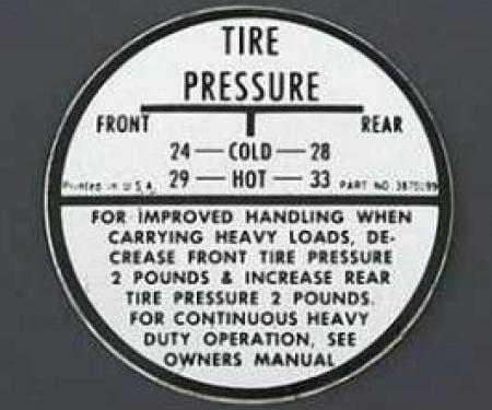 Chevy Tire Inflation Decal, 1957-1957