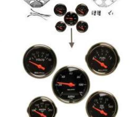 Chevy Gauge Panel Kit, Custom Aluminum, With Black Gauges &Orange Needles, 1955-1956