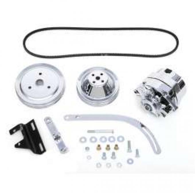 Chevy Alternator Conversion Kit, Small Block, Double Groove Pulleys, For Cars With Short Water Pump & Headers, 1955-1957