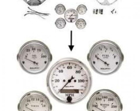 Chevy Gauge Panel Kit, Custom Aluminum, With White Gauges, Black Vintage Needles, 1955-1956