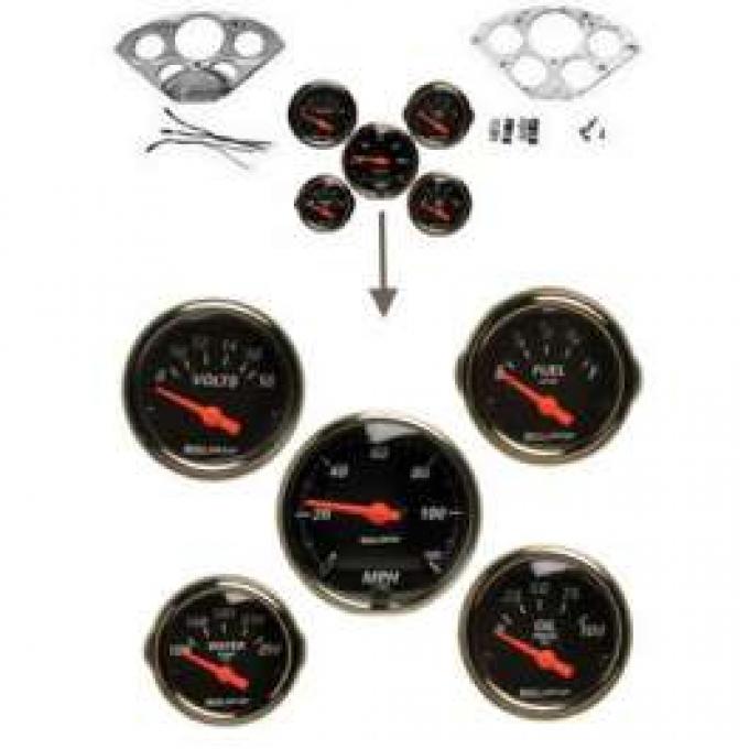 Chevy Gauge Panel Kit, Custom Aluminum, With Black Gauges &Orange Needles, 1955-1956