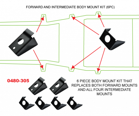 Key Parts '87-'95 6 Piece Body Mount Kit 0480-305