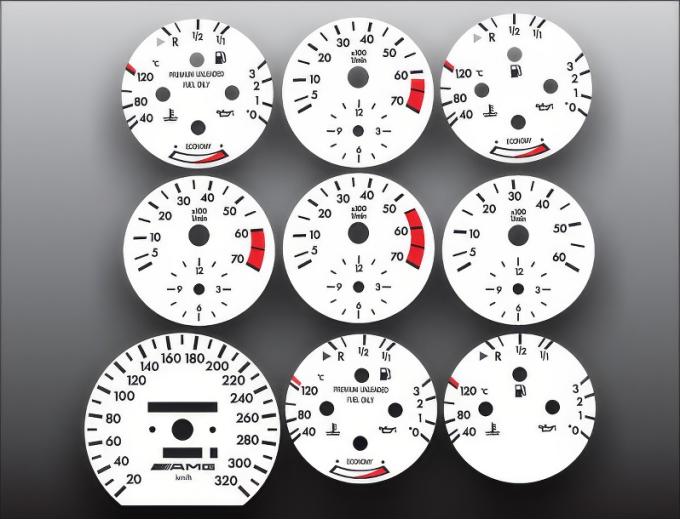 Whitegauges 1984-1993 Mercedes W126 320 METRIC KPH KMH White Face Gauges 8493MW-2121