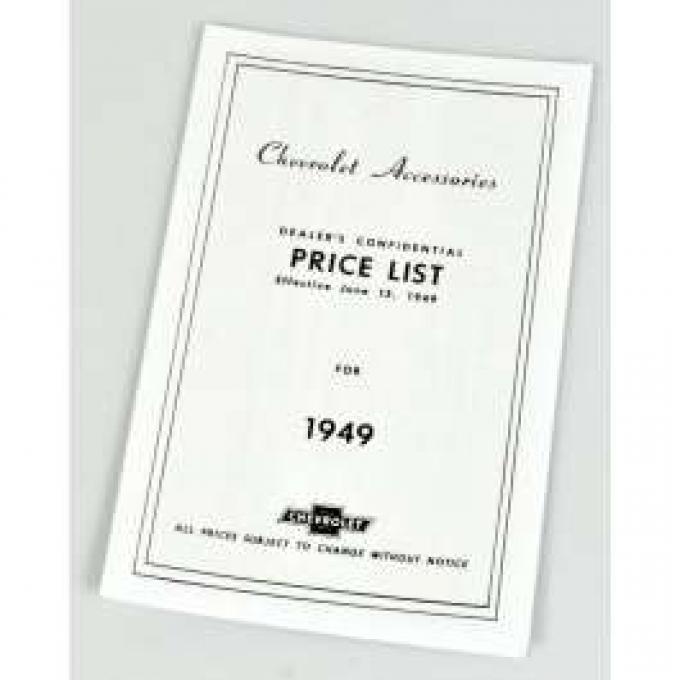 Chevy Price List Booklet, Accessory, New Car, 1949