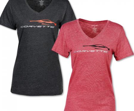 Ladies 2020 Corvette Glitter Gesture v-Neck Tee