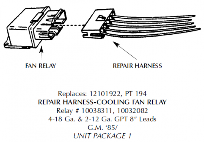 Corvette Repair Harness, Cooling Fan Relay, 1984-1987