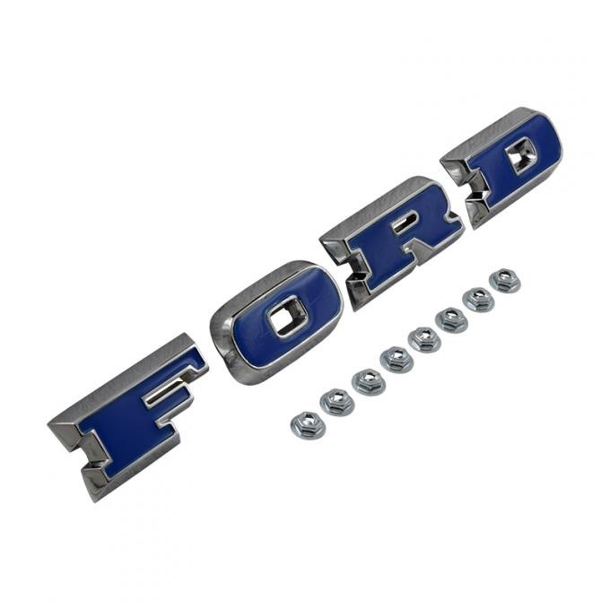 Dennis Carpenter FORD Grille Letters - Chrome with Blue Insert - 1967-77 Ford Bronco C7TZ-8316-BLU