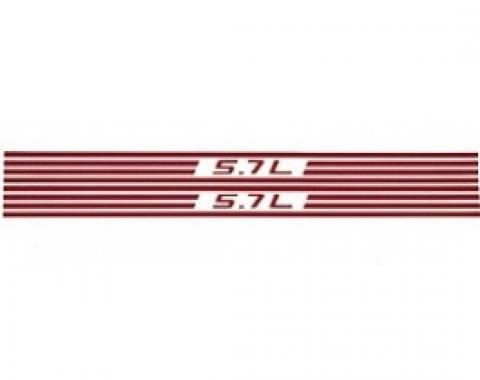 Corvette Fuel Rail Cover Decals, Red 5.7L & Stripes, 1997-2004