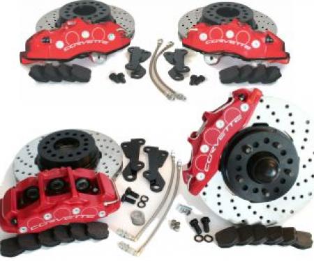 SpeedDirect 1965-1982 Corvette Disc Brake Conversion Kit, Front/Rear, Cross Drilled Rotors & Red Calipers