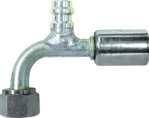 Vintage Air Beadlock O-Ring Fitting with 134a Service Port NO 6 Reduced Barrier Hose Fitting - 90 degree with Port 355310