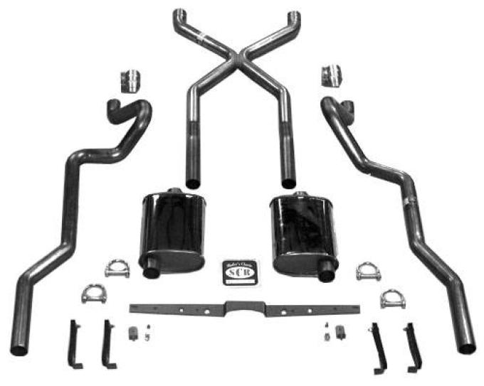 Chevy SCR "X" Turbo Performance Dual 2-1/2" Exhaust System,For Use With Headers, Stainless Steel, Small Block Or Big Block, 1955-1957