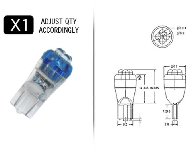 Whitegauges BLUE 4-Point 194 Style LED Replacement Instrument Cluster Gauge Bulb 194-BLUE