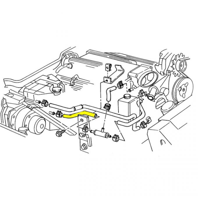 Corvette Heater Hose, Lower Coolant Surge Tank to Tee, LT1, 1993-1994