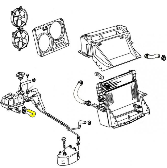 Corvette Radiator Surge Tank Hose, Inlet, 1990-1996