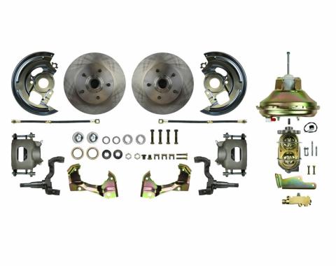 Right Stuff Power Front Stock Height Disc Brake Conversion Kit with an 11" Brake Booster & Master Cylinder, Standard Rotors and Natural Finish Calipers for 67-72 GM A-Body. AFXDC06C