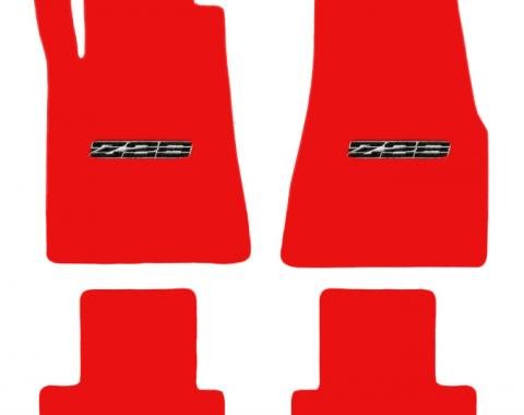 Camaro Floor Mats, 4 Piece Lloyd® Velourtex™, with Z28 Logo in Black, Red Carpet, 1982-1992