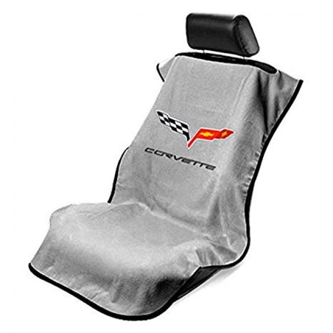 Seat Armour 2005-2013 Corvette Seat Towel, Gray with C6 Logo SA100COR6G