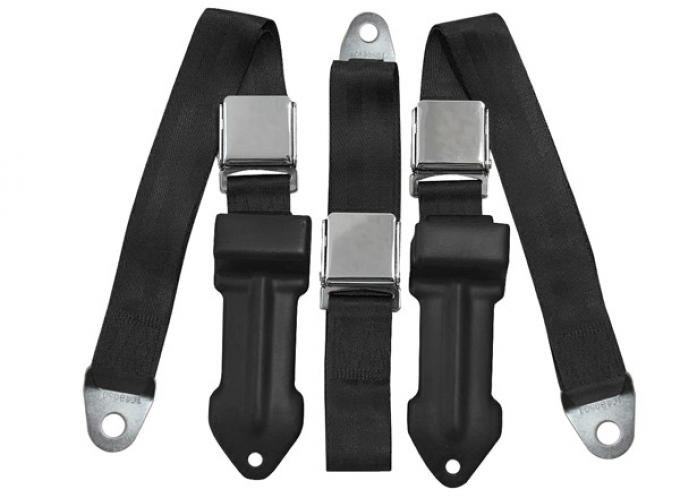 Mopar A Body 2-Point Front Retractable Lap Belts, with Center Lap Belt, for Bench Seats, 1964-1967