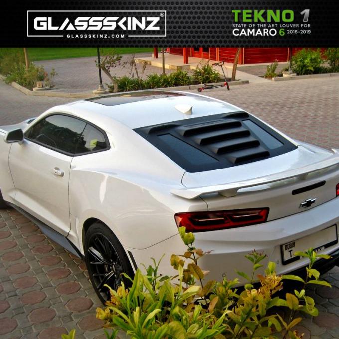 GlassSkinz 2016-19 Camaro Tekno 1 Rear Window Valance / Louver TEKNO1CAM6 | Black Gloss Abs (No Paint) RAWGB