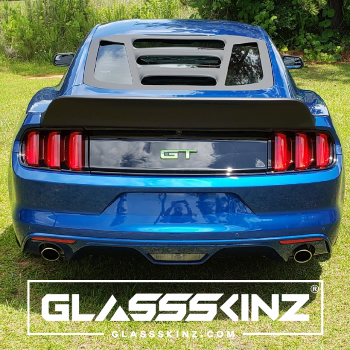 GlassSkinz 2015-2020 Mustang  Tekno 2 rear window valance / louver TEKNO2S550 | Kona Blue K6