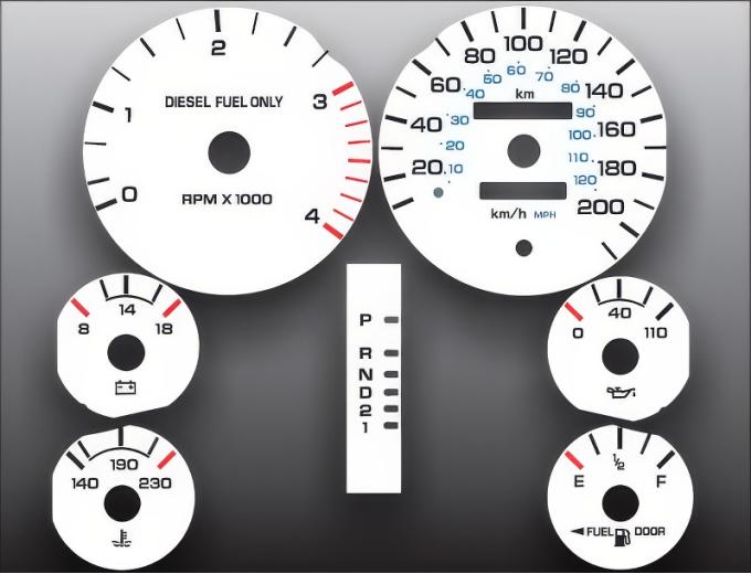 Whitegauges 1994-1997 Dodge Ram 200 METRIC KPH KMH White Face Gauges 9497DR-2027