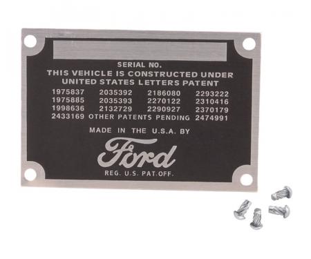 Dennis Carpenter Patent Data Plate - 1948-52 Ford Truck, 1949-50 Ford Car 7C-14001