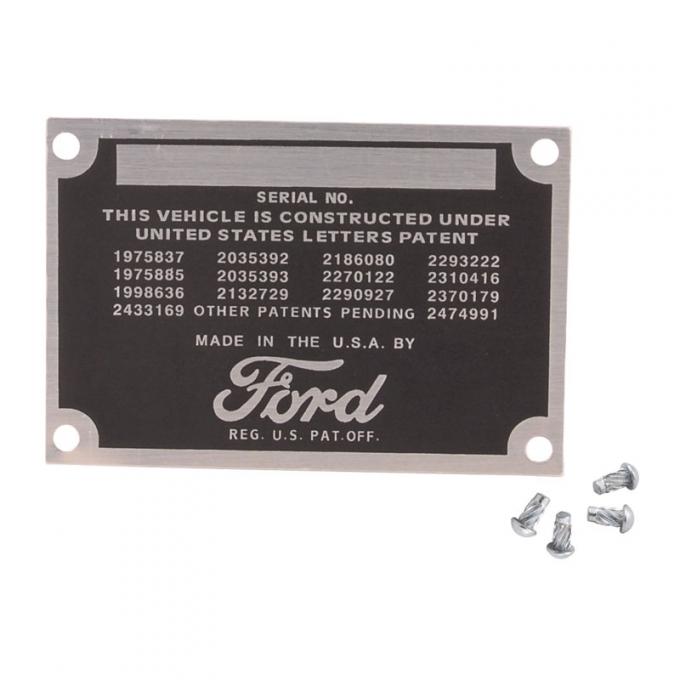 Dennis Carpenter Patent Data Plate - 1948-52 Ford Truck, 1949-50 Ford Car 7C-14001