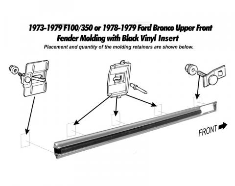 Dennis Carpenter Upper Front Fender Molding - LH - 1973-79 Ford Truck, 1978-79 Ford Bronco D3TZ-16004-C