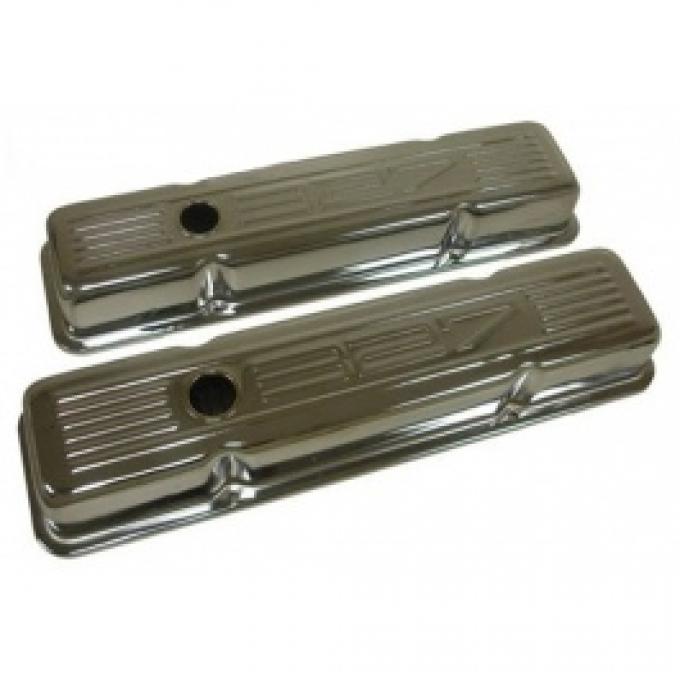 Chevy Small Block Chrome Valve Covers With 327 Logo, Tall, 1958-1986